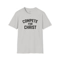 Compete for Christ Christian athlete baseball shirt.
faith driven christian sports tee with bold lettering
Christian athletic apparel by Faith and Fastballs